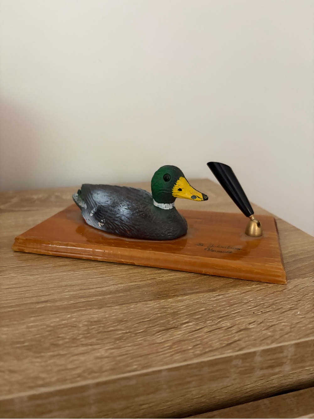 Mallard Duck Pen Holder with Wood Base